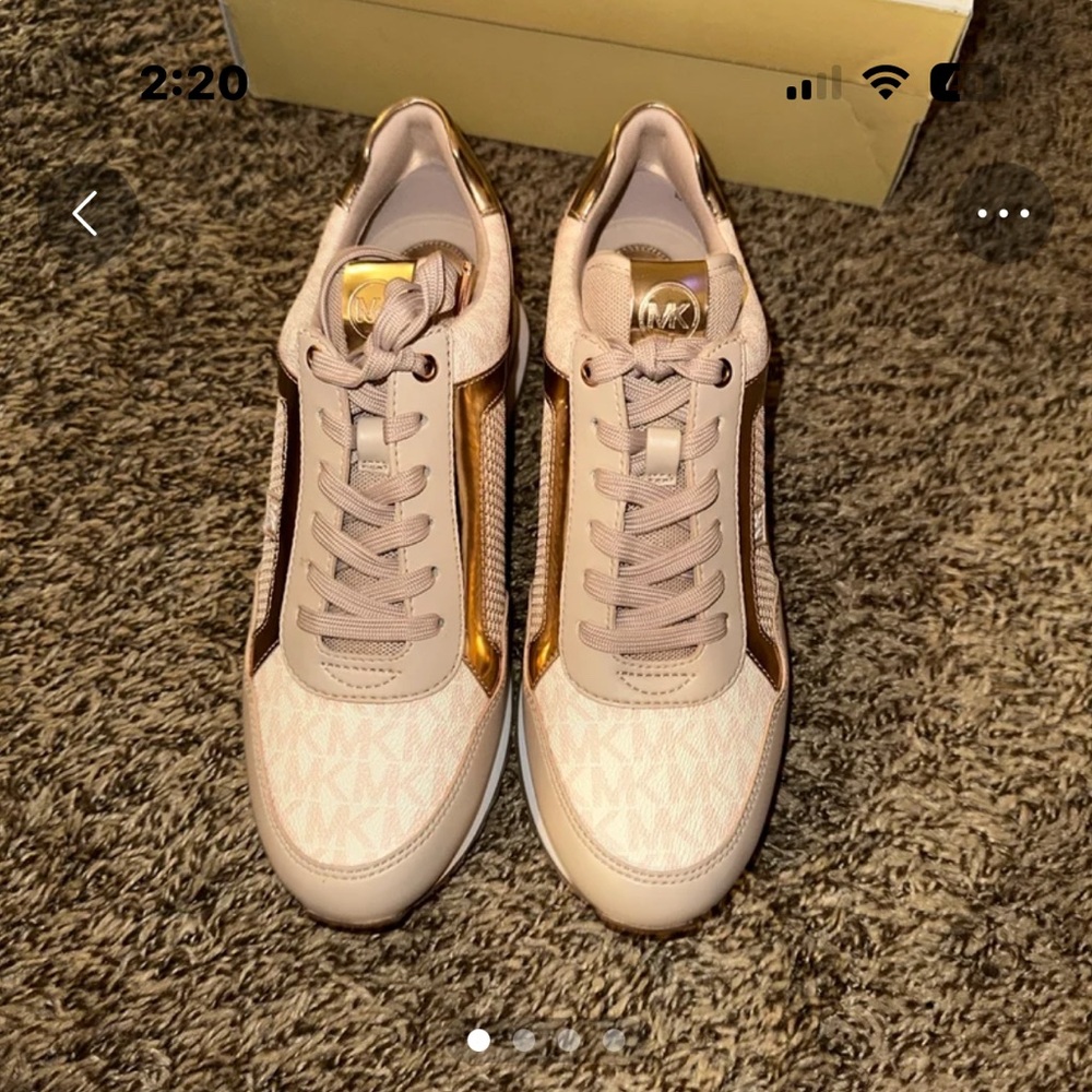 Michael Kors Cream and Gold Sneakers with Mixed Textures